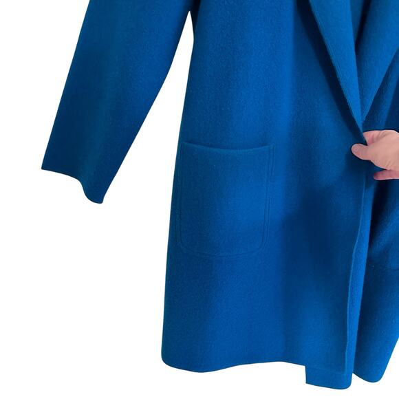 Jones New York Felted Merino Wool Cardigan Jacket L/XL Pockets Blue Small Flaw - Picture 3 of 8